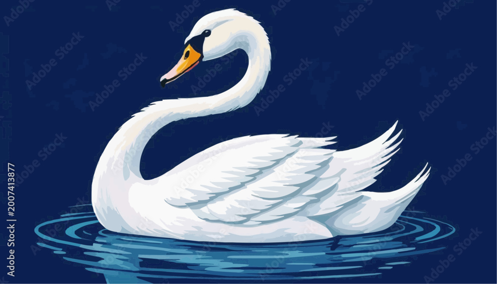 Fototapeta premium Swan swimming vector art illustration.