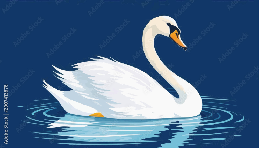 Fototapeta premium Swan swimming vector art illustration.