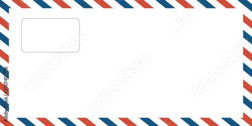 Tableau sur toile Airmail envelope frame with blue and red stripes on white background