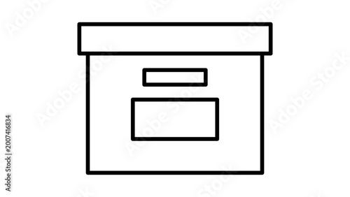 Minimalist archive box vector icon with editable stroke for office storage and file organization. Modern black line illustration of a cardboard container for business data management and records.