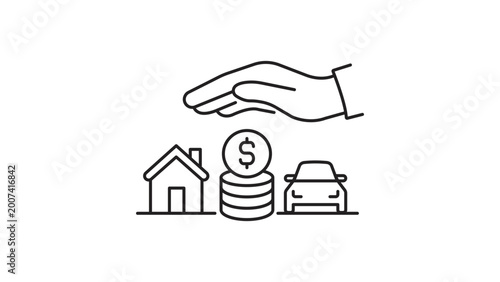 Fotografía Clean asset management security shield vector icon with an editable stroke, minimalist outline illustration for business protection services and digital asset safety, professional high quality vector