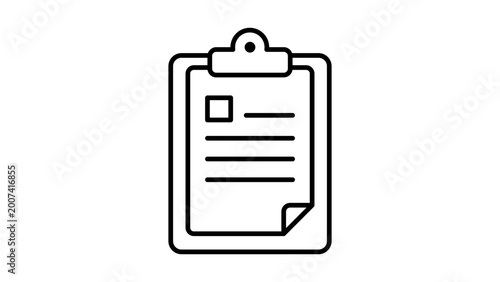 Minimalist clipboard vector icon with editable stroke for business checklists and task management. Clean black line illustration representing document reports, surveys, and organizational planning.