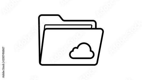 Schilderij op canvas A clean cloud folder illustration with an editable stroke, showcasing a minimalist black line vector icon of a data storage solution on a white background for versatile software interface design