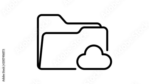 Professional cloud folder vector icon with an editable stroke, featuring a minimalist black line illustration of a digital storage directory on a white background, perfect for scalable web design.