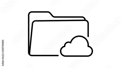 Sleek cloud folder vector icon with an editable stroke, presenting a minimalist black line illustration of an online archive system on a white background, suitable for modern technological apps.