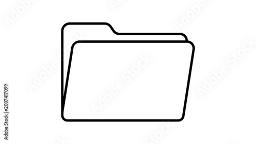 Minimalist folder vector icon with editable stroke, clean black line illustration on white background representing document storage, digital organization, and classic paper file management.