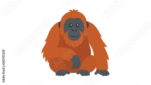 Obraz na płótnie Professional modern flat vector icon of a curious orangutan mascot on a white background, featuring a bold minimalist illustration style perfect for wildlife branding and animal conservation