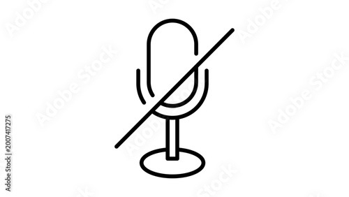 Sleek professional muted microphone vector icon featuring an editable stroke for customizable line weight, ideal for podcasting or meeting apps, minimalist outline illustration on a clean base.