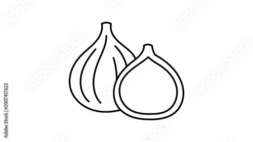 Photography Understated black contour vector of a luscious fig with a customizable path width; an adaptable and high-resolution graphic for artisanal food brands, diet trackers, and recipe blogging