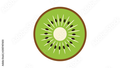 Foto Vibrant kiwi slice flat vector icon illustration on white background, showcasing a modern and simple fruit design for healthy food branding, organic market signs, and nutritious juice packaging