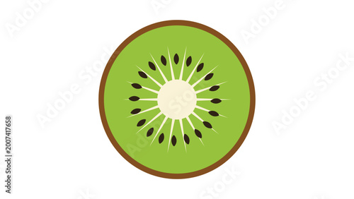 Foto Minimalist kiwi slice vector icon illustration featuring a clean flat design with bold outlines and vibrant green colors, perfect for modern kitchen graphics, fruit logos, and healthy eating apps