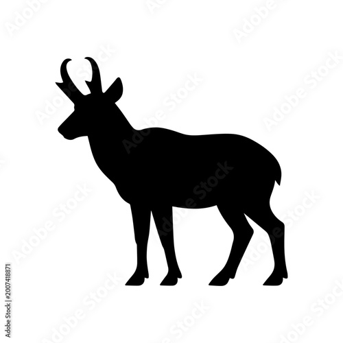 Bild auf Leinwand Pronghorn Antelope Full Body Standing Profile Black Silhouette Vector