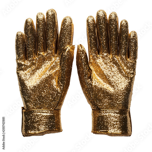 Front view of a pair of New Year's Eve party gloves isolated on a white transparent background