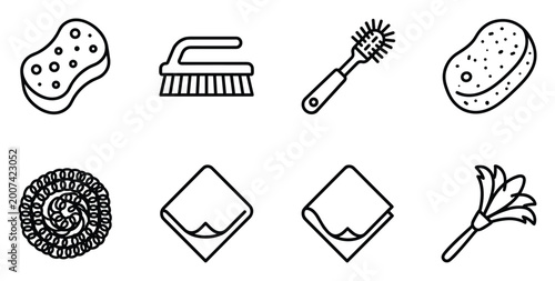 Sponge scrub brush toilet brush duster microfiber cloth dishcloth cleaning supplies.