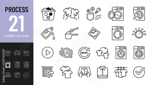 Fotografía Laundry Process Line Editable Icons set