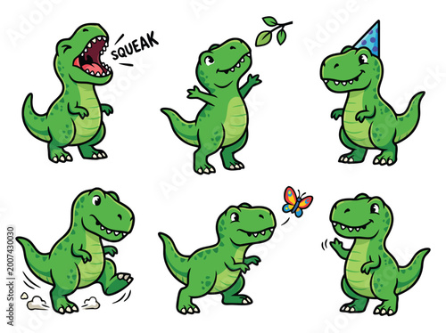 Foto Cute Cartoon Dinosaurs in Various Poses.