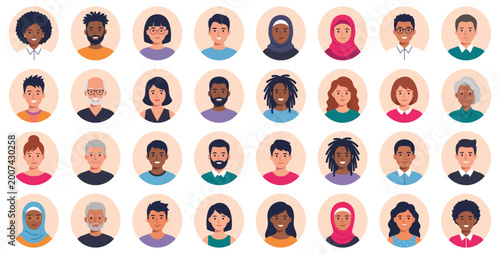 Tableau sur toile Diverse people avatars collection with smiling multicultural characters | Flat v