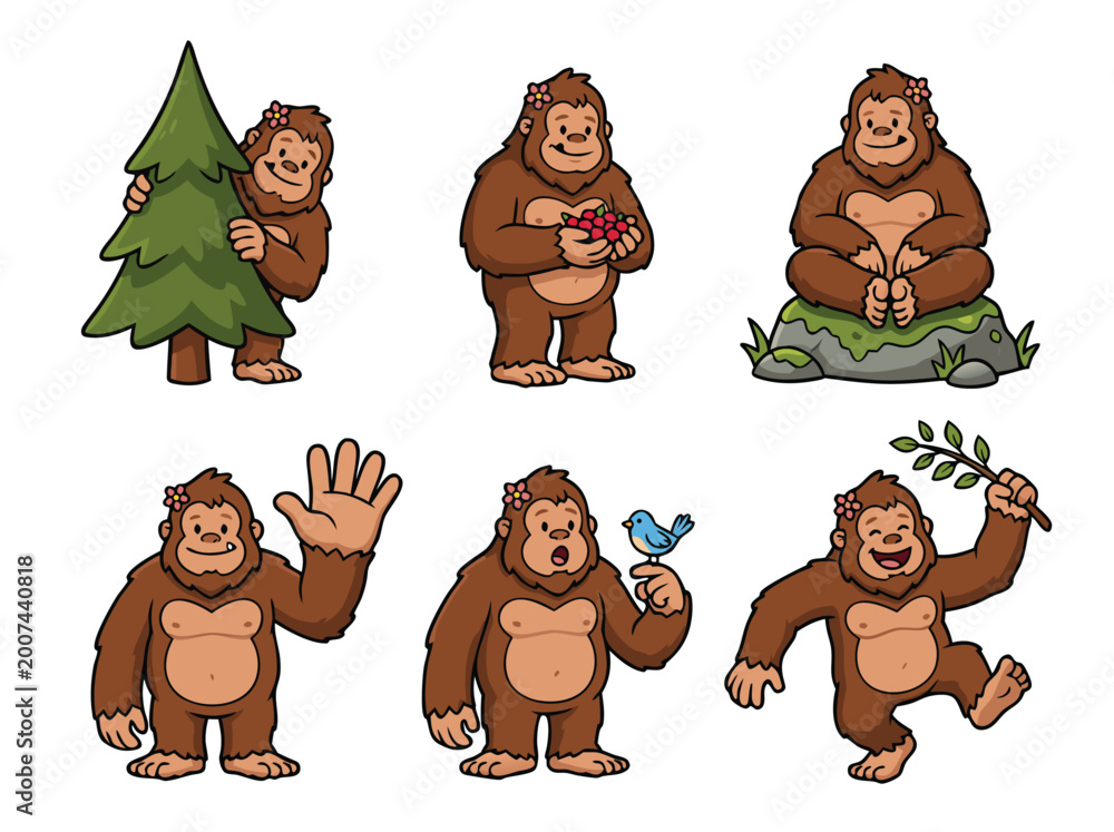 Fototapeta premium Bigfoot Cartoon Character Set.