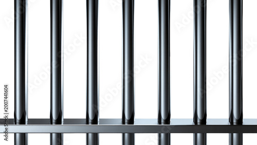Cuadro en lienzo Polished metal prison bars with horizontal support, isolated on transparent back