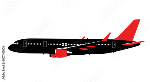 Modern Passenger Airplane Illustration with Red Accents