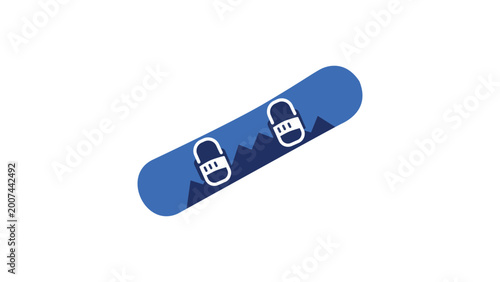 Modern flat vector icon of a snowboard on white background, perfect for winter sports branding and minimalist illustration design, featuring clean lines and bold shape for scalable graphics.