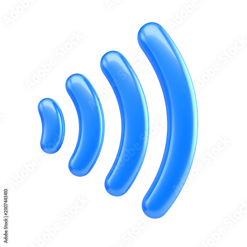 Blue Wireless Signal Waves Icon Isolated on Transparent Background with Subtle Glossy Texture and Gradient Lighting