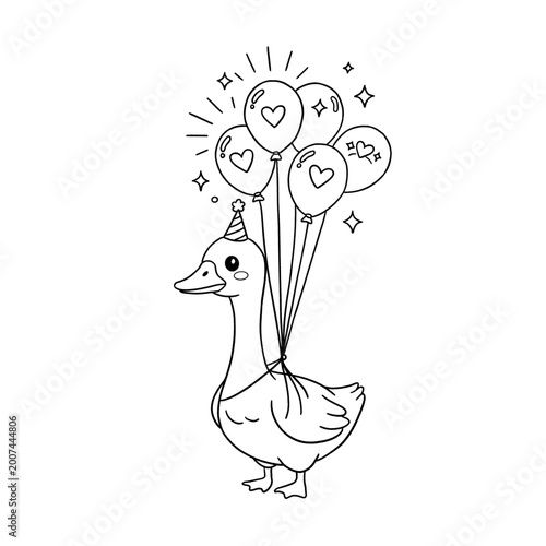 Cuadro en lienzo Black and White, Outline Hand drawn Silly Goose theme clip art, Perfect for DIY, Coloring page, and Cricut