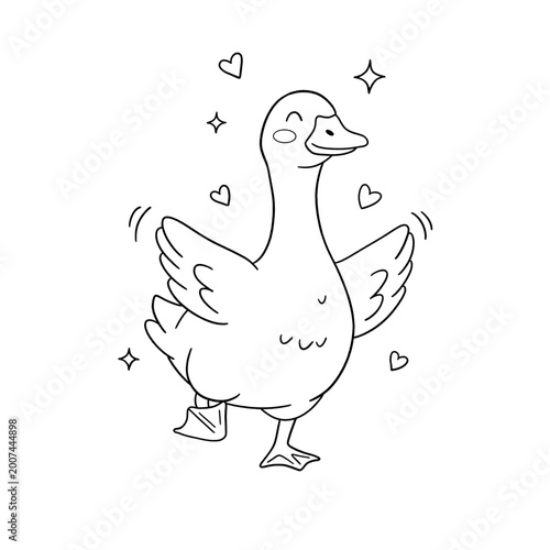 Cuadro en lienzo Black and White, Outline Hand drawn Silly Goose theme clip art, Perfect for DIY, Coloring page, and Cricut