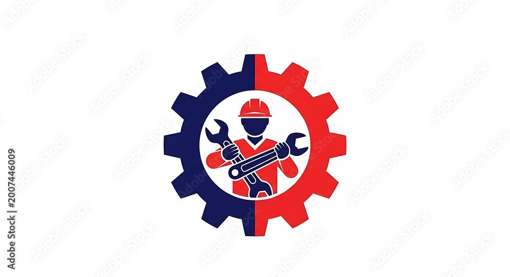 Obraz premium Professional mechanic logo with gear and wrench isolated on white background