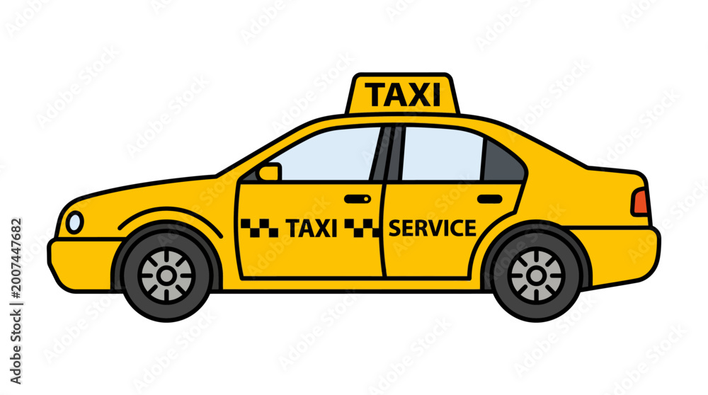 Fototapeta premium Yellow taxi car with TAXI SERVICE sign on top, representing a convenient mode of urban transportation