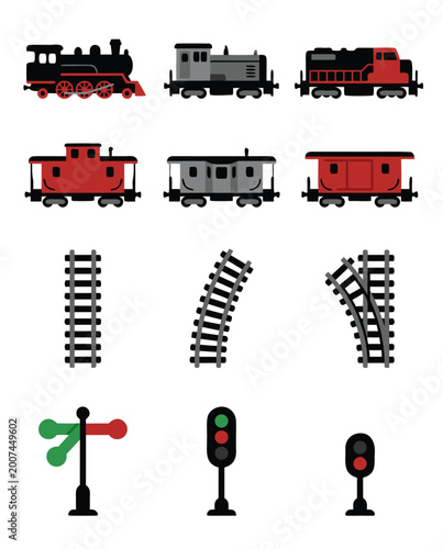 Фотография Collection of Toy Trains and Railway Elements.