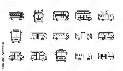 Collection of bus icons for urban transport and travel concepts