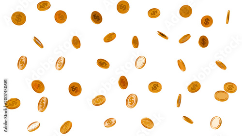 Dollar coin scatter background isolated financial pattern modern money concept 3d rendered