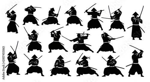 Canvas Print Samurai Silhouette Set: Dynamic Poses with Swords