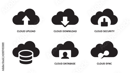Cloud Computing Icons Set For Data Storage And Management Concepts