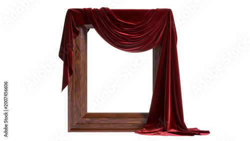 Φωτογραφία Wooden frame draped with rich red velvet fabric, isolated on transparent backgro