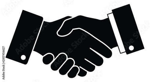 Foto Black silhouette of two hands clasped in a formal handshake agreement