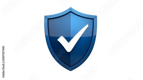 Blue shield icon with white checkmark isolated on transparent background
