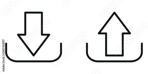 Fotografie Modern black outline download and upload arrow icons for digital data transfer a