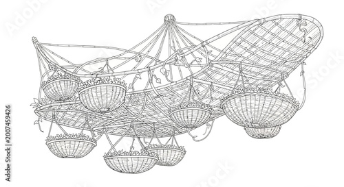 Quadro su tela Wireframe of hanging light fixtures cluster.