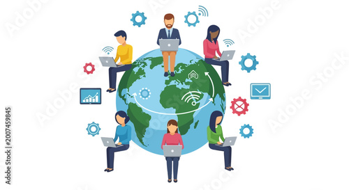 Bilde på lerret People Working Around The Globe Online.