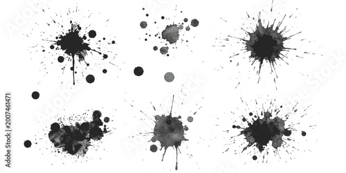 Bild auf Leinwand Set of black ink splashes and paint splatter shapes for creative design projects