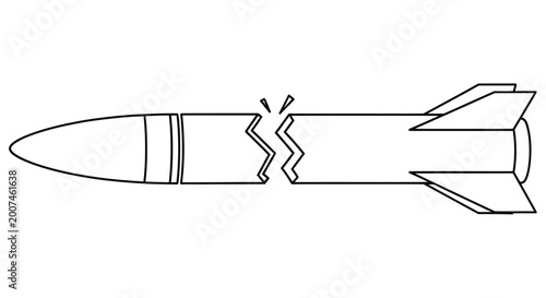 Foto Simple line drawing of a broken missile or bomb with visible fragmentation