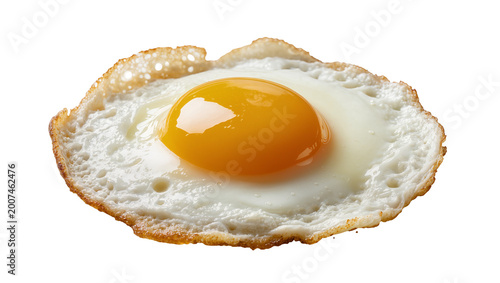 Tableau sur toile Crispy fried egg with bright yellow yolk, isolated on transparent background
