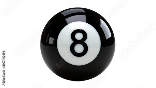 Obraz na plátne Glossy black eight ball with white circle and number 8, isolated on transparent