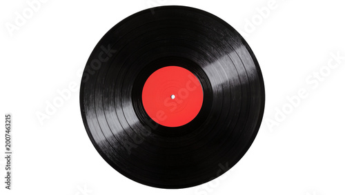 Obraz na plátně Black vinyl record with red label, isolated on transparent background
