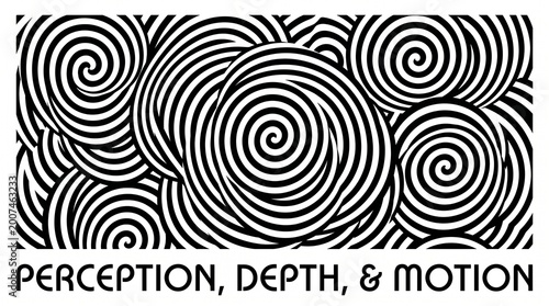 Black-and-white concentric spiral pattern forming hypnotic optical illusion, symbolizing perception, depth, and motion in static imagery, often used in art, psychology, and visual design studies.