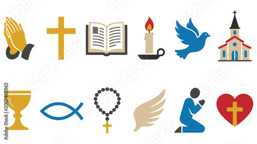 фотографія Set of various christian icons representing symbols of faith and worship