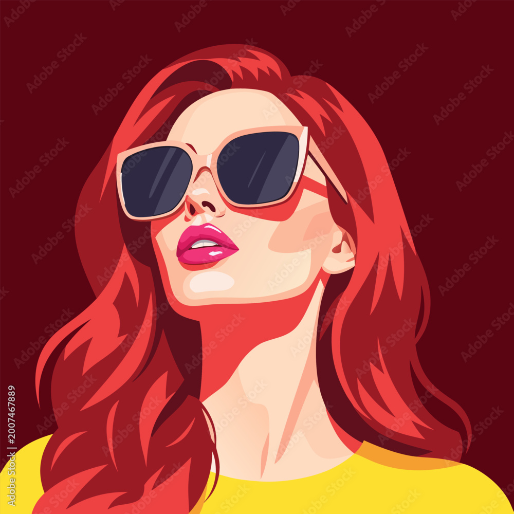© Purnomo Semlirick - Stylish Redhead Woman with Sunglasses Vector Illustration - Modern, Vibrant, and Chic Portrait Art © Purnomo Semlirick - Stylish Redhead Woman with Sunglasses Vector Illustration - Modern, Vibrant, and Chic Portrait Art