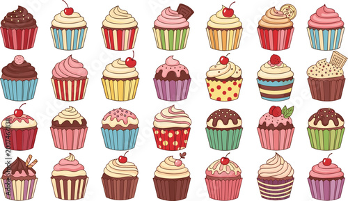 Canvastavla Colorful cupcake collection with various toppings frosting and flavors sweet des